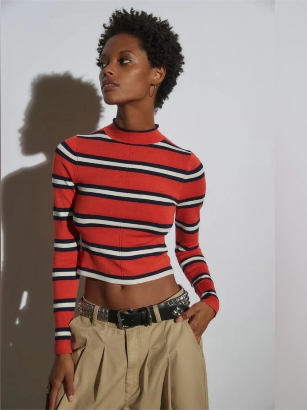 Urban Outfitters Red Striped Mock-Neck Crop Top